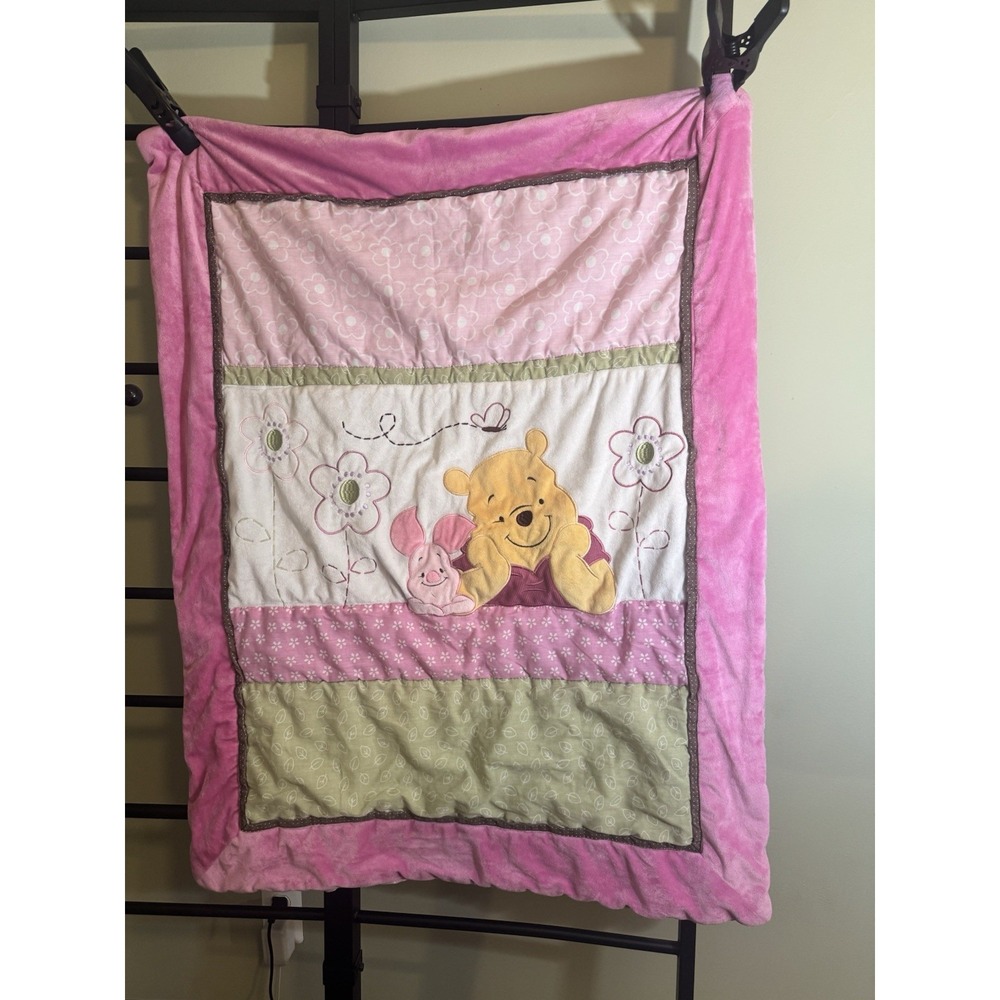 Vintage Disney Winnie The Pooh Piglet Pink Floral Butterfly Plush Baby Comforter